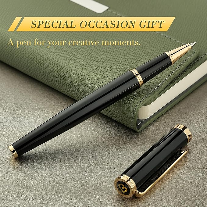 BEILUNER Luxury Rollerball Pen,24K Gold Trim,Noble and Elegant Designs,Schneider Ink Refill, Best Roller Ball Pen Gift Set for Men & Women, Professional, Executive Office, Nice Pens