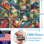Think2Master Colorful Birds 1000 Pieces Jigsaw Puzzle. Paper Cut Craft Style. Fun for Teens, Seniors & Families. Great Gift for Kids Ages 13+. Size: 26.8” x 18.9”