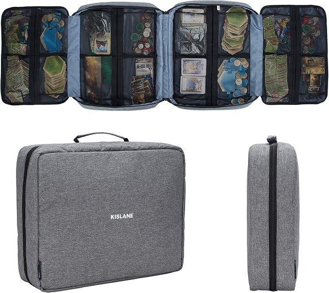 KISLANE Board Game Carrying Case with 18 Pockets for Board Games, Pieces, Tokens, Cards and More, Expandable Board Game Storage Solution for Travel, Party, Gathering