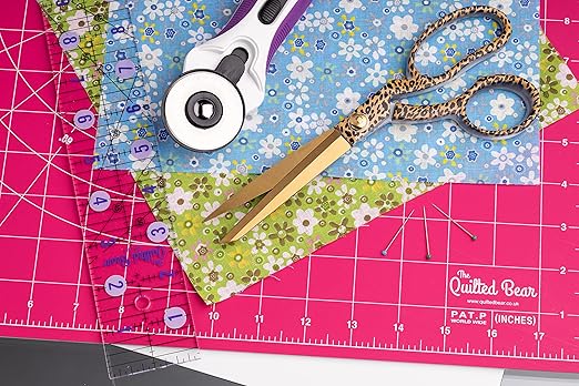 The Quilted Bear Quilting Rulers - Transparent Acrylic Non Slip Quilting, Patchwork & Sewing Ruler with Clear Black Lines & 30, 45 & 60 Degree Angles for Perfect Accuracy & Precision (0.5" x 8")