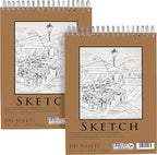 U.S. Art Supply 9"x12" Top Spiral Bound Sketch Book, 2 Pack, 100 Sheets Each, 60lb (100gsm), Acid-Free, Artist Sketchbook, Drawing Pad for Adults & Students